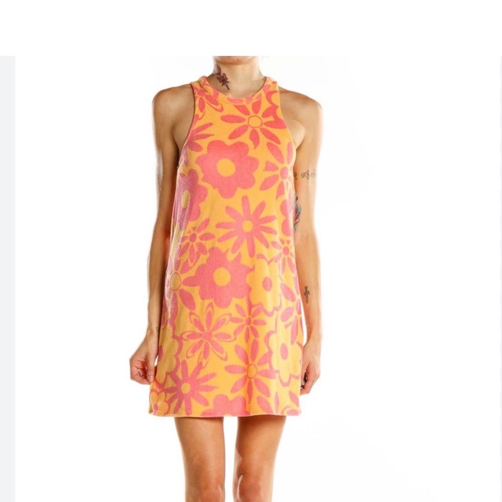 ZARA Pink + Orange Floral Mini+Dress - Picture 2 of 6